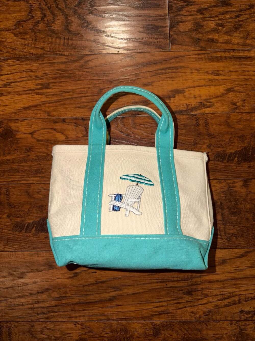 L.L. Bean Boat and Tote Mini Canvas Bag Turquoise Chair Embroidery